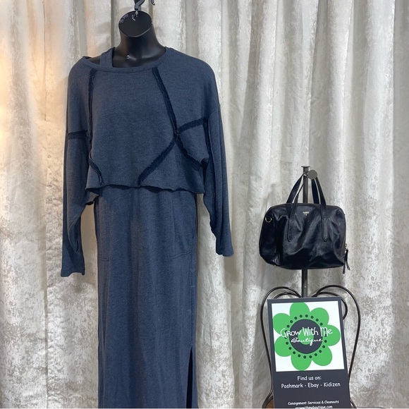 Blue Long Sleeve Raglan Crew Neck Dress 2pc - Picture 2 of 9